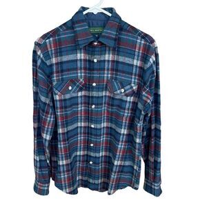 Neil Martin Mens Flannel Button Up Medium Blue Plaid Wool Blend Outdoor Winter